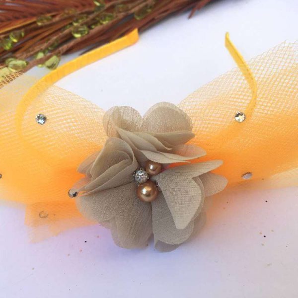 Cintillo de Tull Naranja con Flores