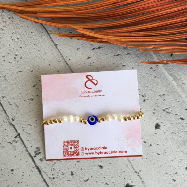 Pulsera de Balines con Perlitas y Ojo Turco