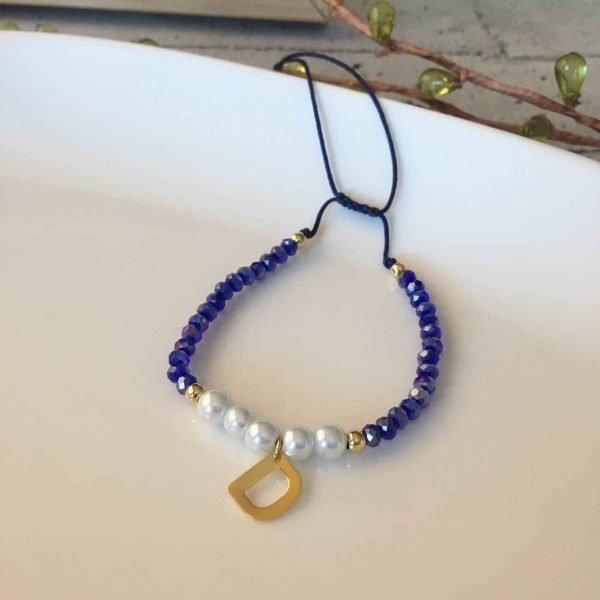 Pulsera de Cristales Azules con Inicial D