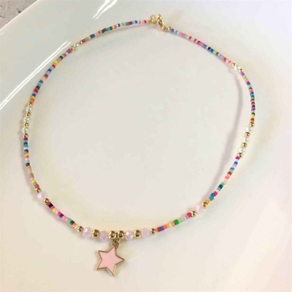 Gargantilla de Mostacillas con Cristales, Perlas y Estrella