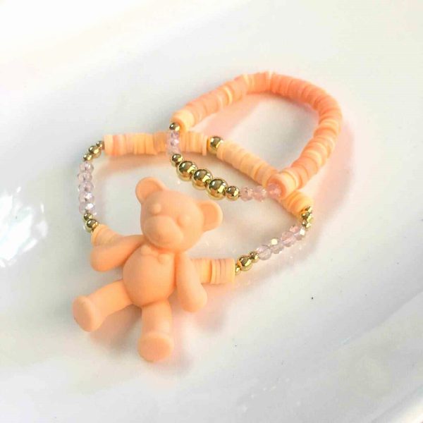Set de Pulseras de Gomitas Salmón con Cristales y Oso