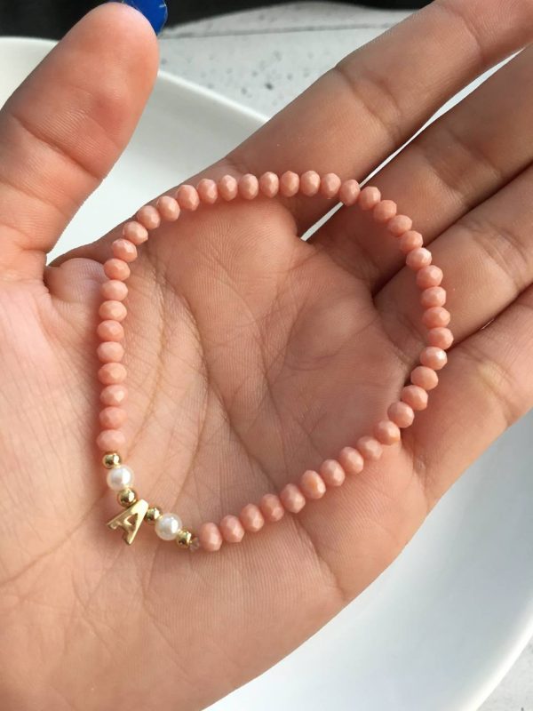 Pulsera de Cristales Nude con Inicial A