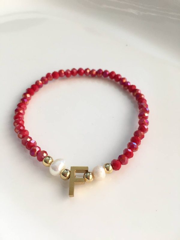 Pulsera de Cristales Rojos con Inicial F