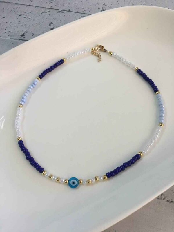 Gargantilla de Mostacillas Azules con Ojo Turco