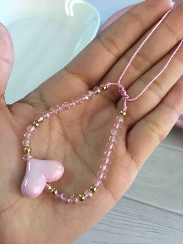 Pulsera de Cristales Rosados con Corazón