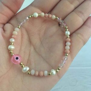 Pulsera de Cristales con Perlas, Balines y Ojo Turco