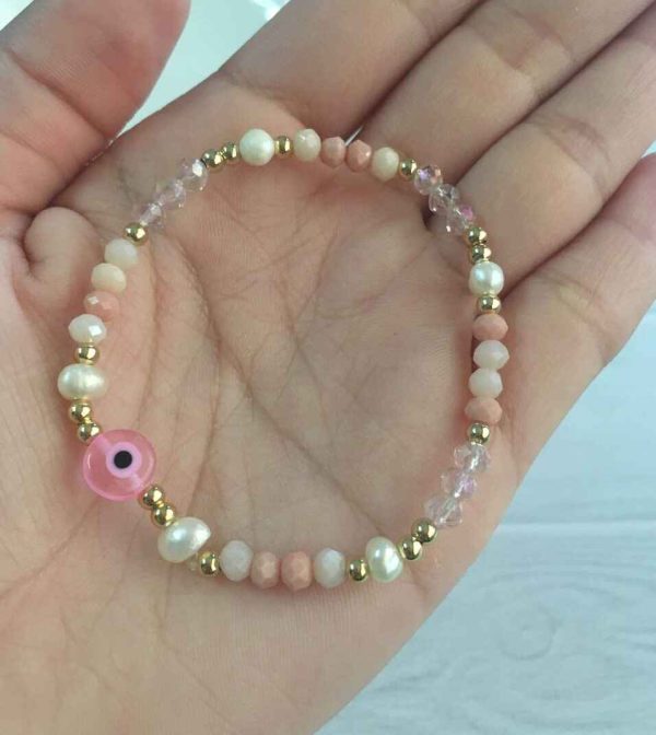 Pulsera de Cristales con Perlas, Balines y Ojo Turco