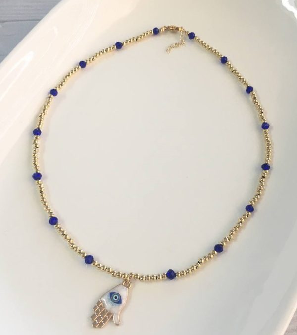 Gargantilla de Balines con Cristales Azules y Ojo Turco