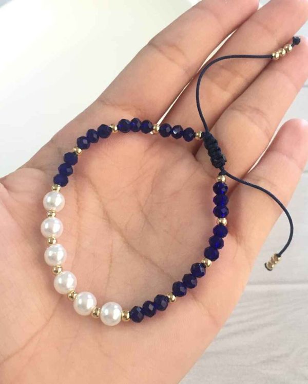 Pulsera de Cristales Azules con Balines y Perlas