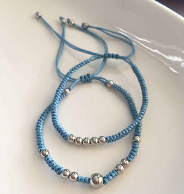 Set de Pulseras Tejidas Azules con Balines