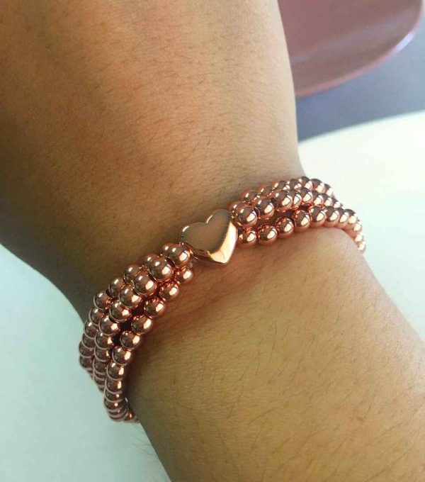 Set de Pulseras de Balines Rose Gold con Corazón