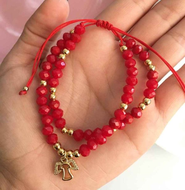 Set de Pulsera de Cristales Rojos con Ángel