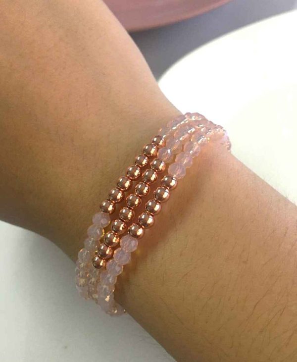 Pulsera de Cristales Rosados con Balines Rose Gold