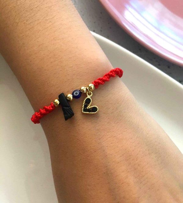 Pulsera Tejida con Azabache, Ojo Turco y Corazón