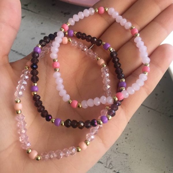Set de Pulseras de Cristales Rosados con Balines