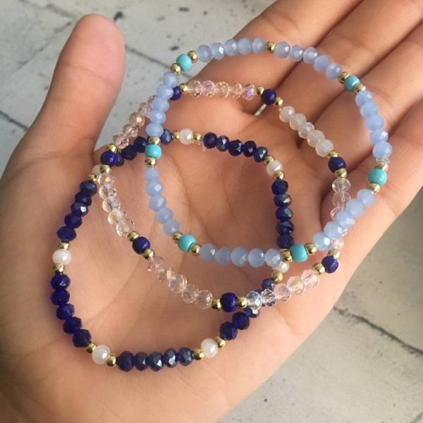 Set de Pulseras de Cristales Azules con Balines