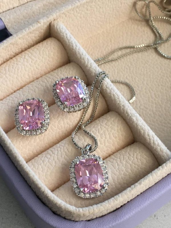 Cadena Plateada y Topitos con Circón Rosado