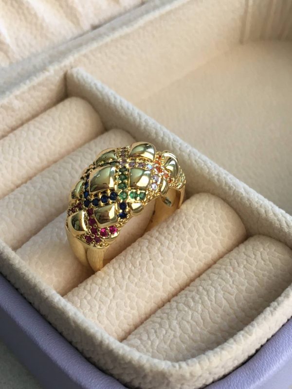 Anillo Gold con Circones de Colores