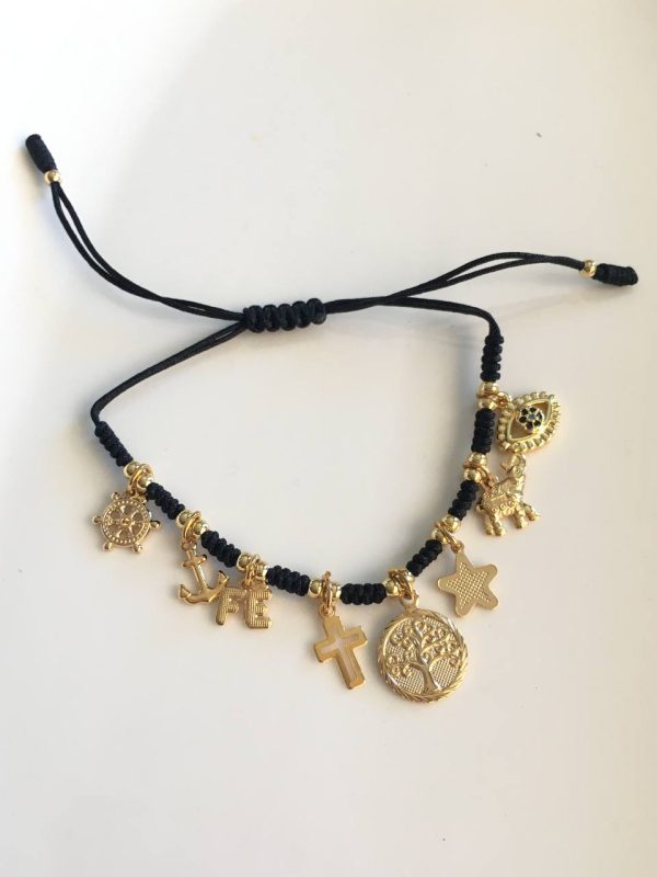 Pulsera Ajustable Negro con Dijes Multiples